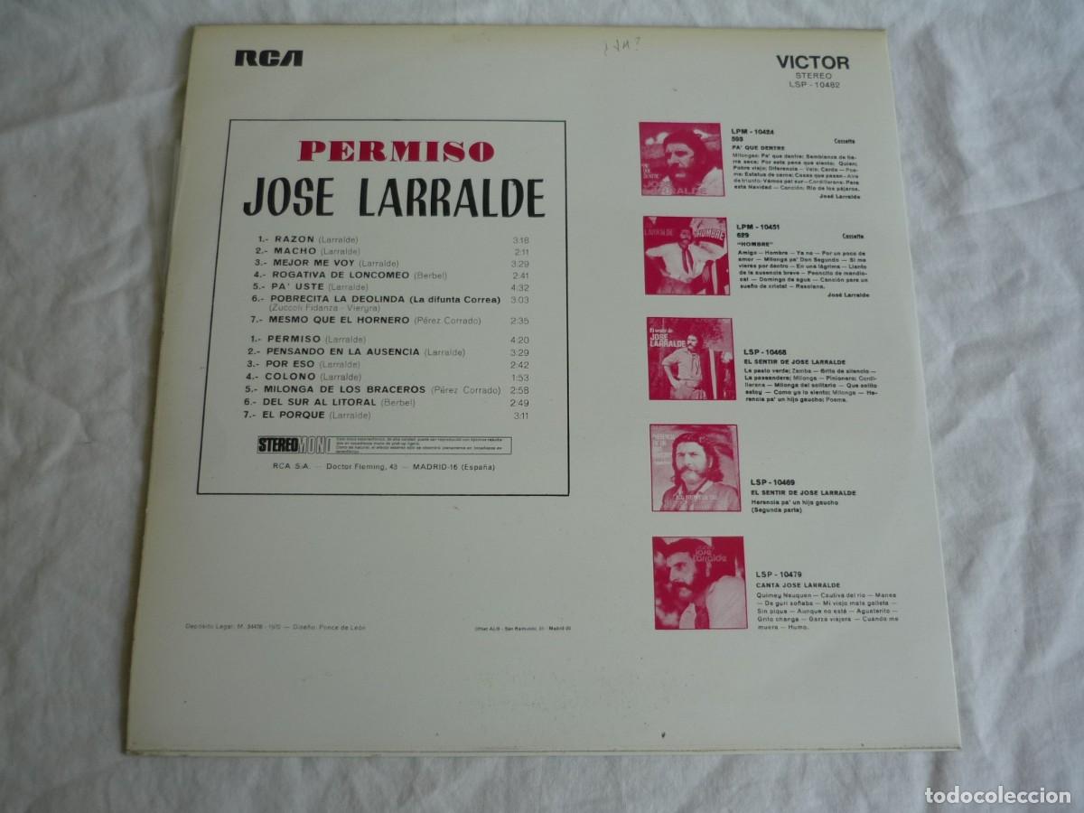 Discos de vinilo: LP vinilo Jos&eacute; Larralde Permiso 1972 - Foto 2