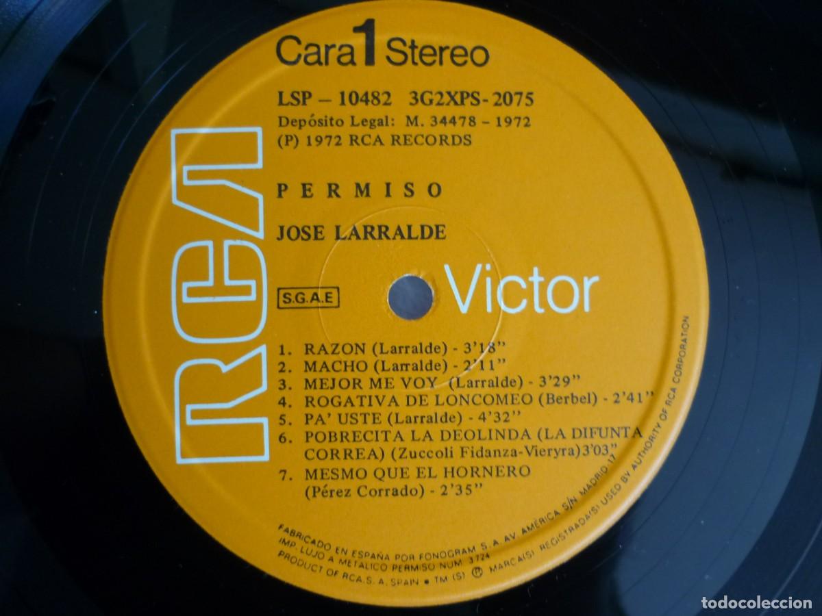 Discos de vinilo: LP vinilo Jos&eacute; Larralde Permiso 1972 - Foto 5