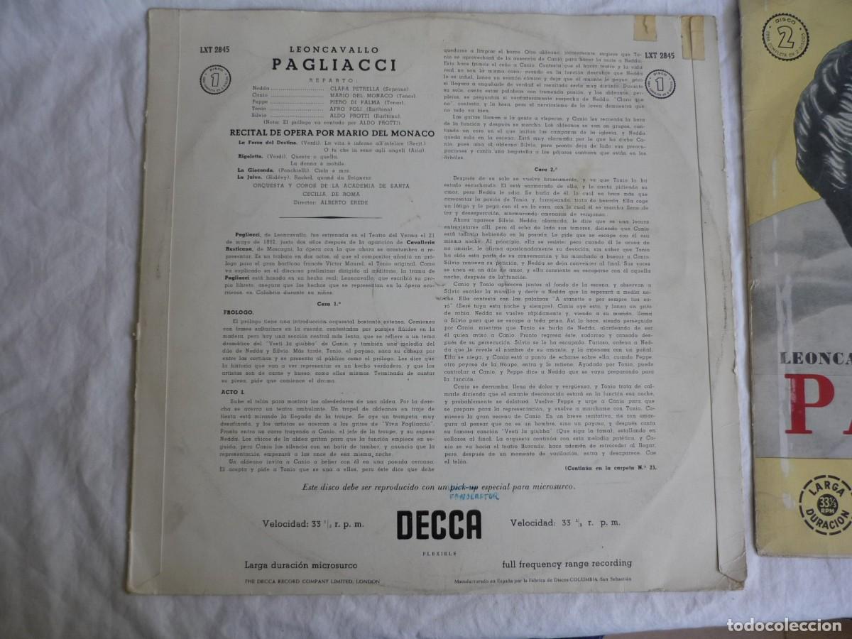 Discos de vinilo: 2 LPs vinilo Leoncavallo Pagliacci Mario de M&oacute;naco - Foto 5