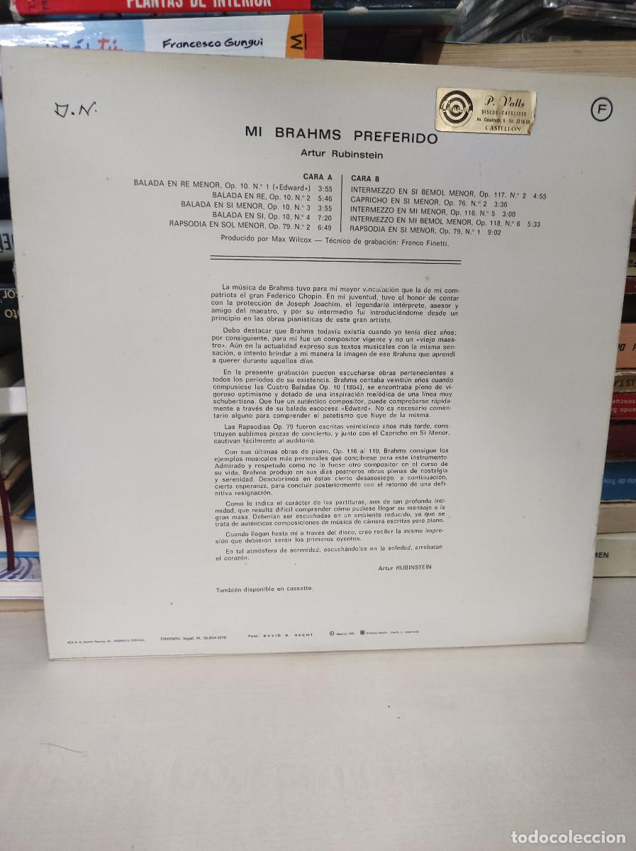 Discos de vinilo: MI BRAHMS PREFERIDO ARTUR RUBINSTEIN - Foto 2