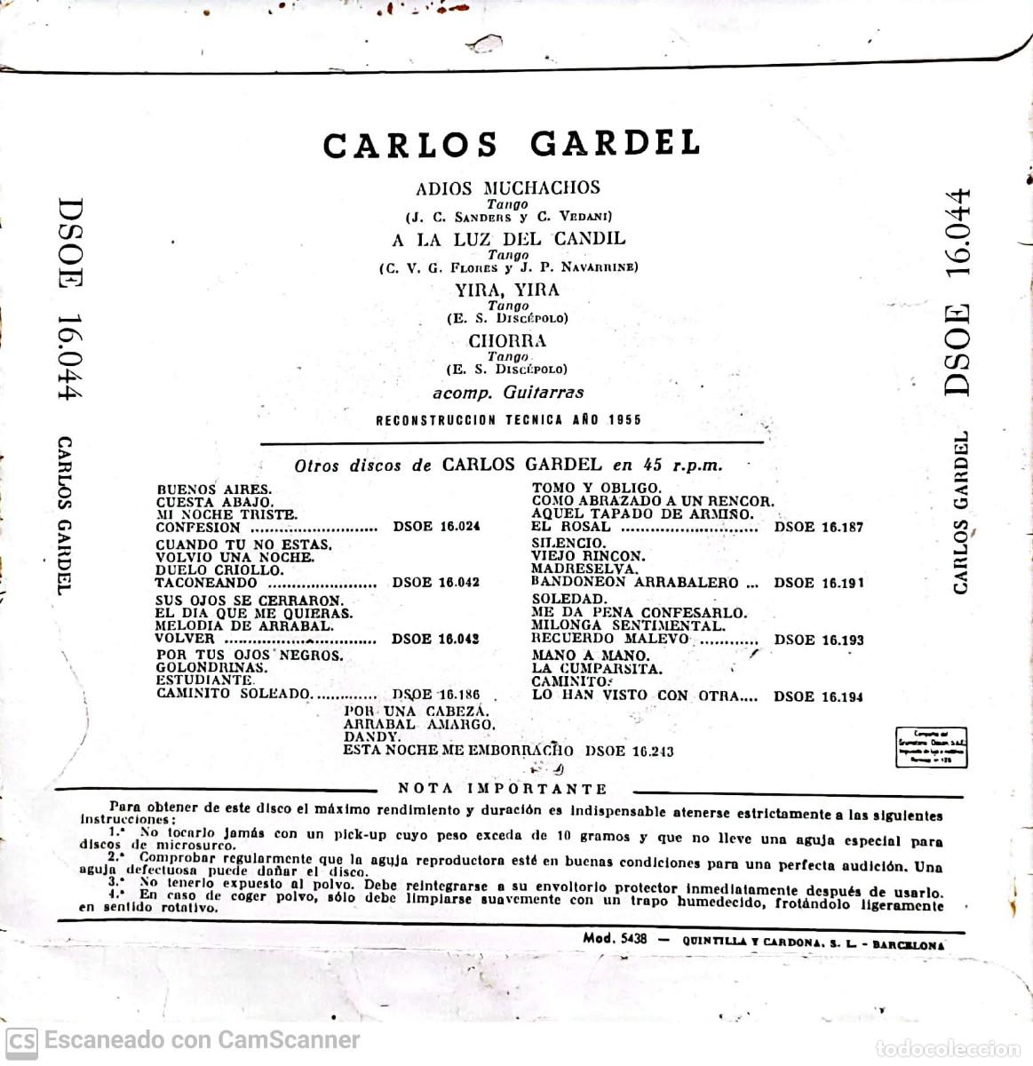 Discos de vinilo: Carlos Gardel &lrm;&ndash; Adi&oacute;s Muchachos - Foto 2