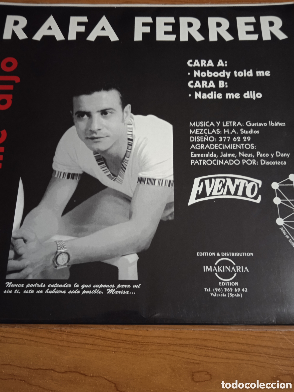 Discos de vinilo: Rafa Ferrer - nobody told me - Foto 2