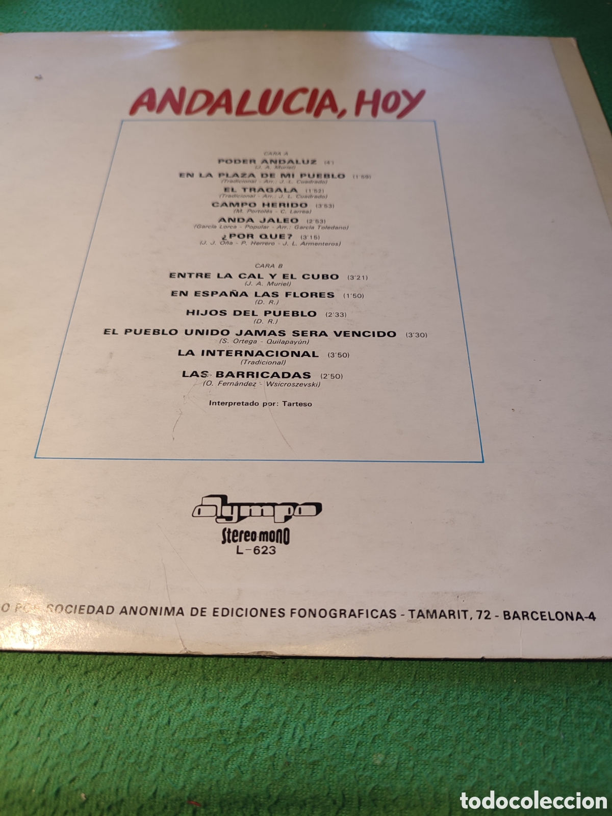 Discos de vinilo: Tarteso - Andaluc&iacute;a libre - Foto 2