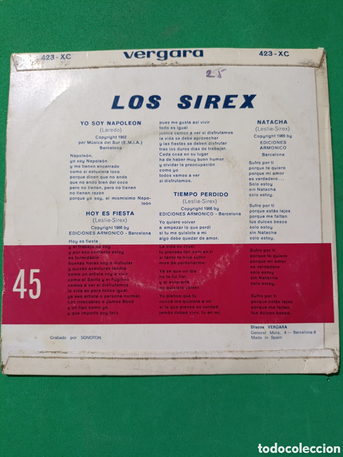 Discos de vinilo: Los sirex Yo Soy Napole&oacute;n - Foto 4