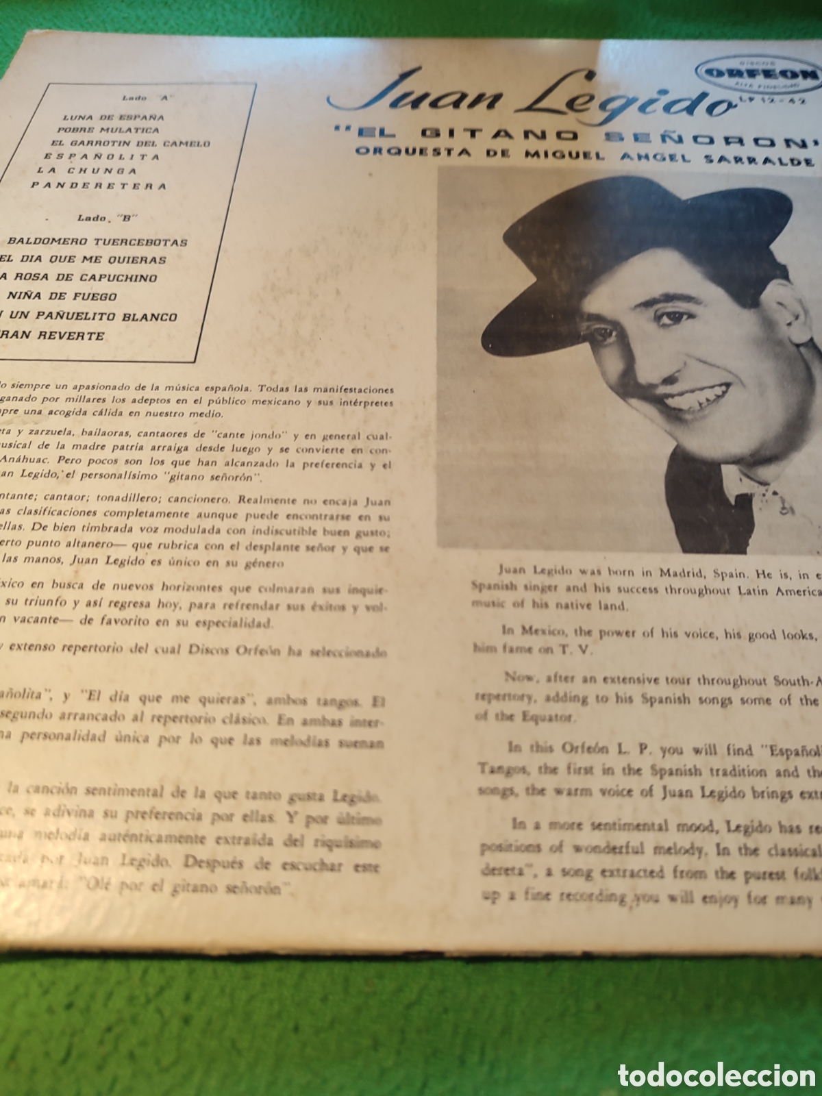 Discos de vinilo: Juan Legido - El gitano se&ntilde;or&oacute;n - Foto 3