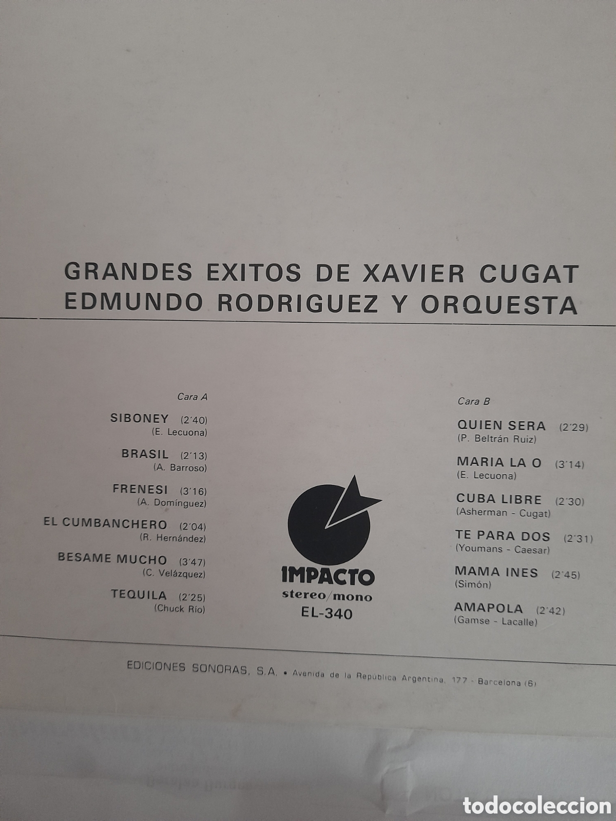 Discos de vinilo: XAVIER CUGAT, Grandes &Eacute;xitos. - Foto 2
