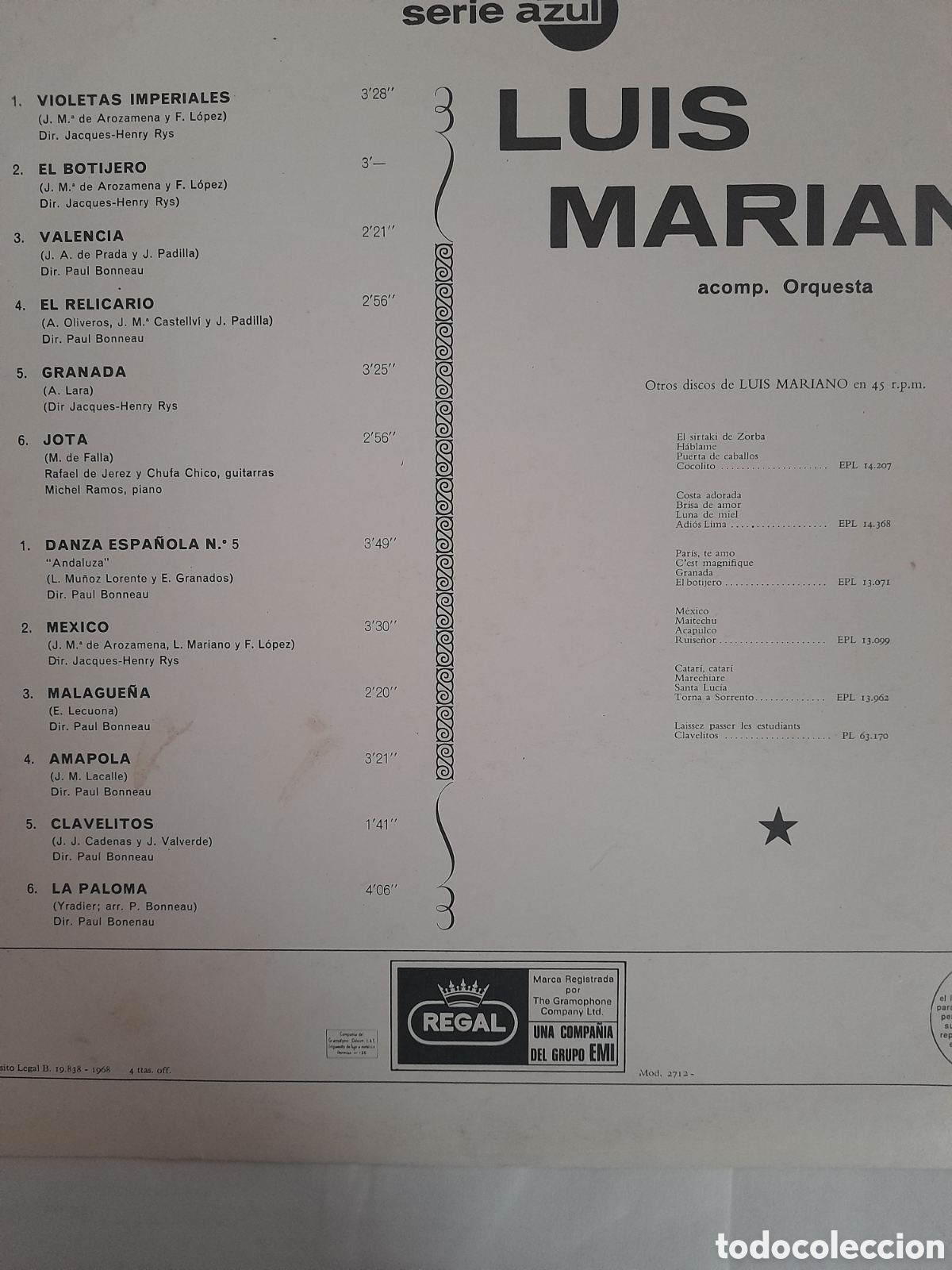 Discos de vinilo: Luis Mariano. Lo Mejor - Foto 2