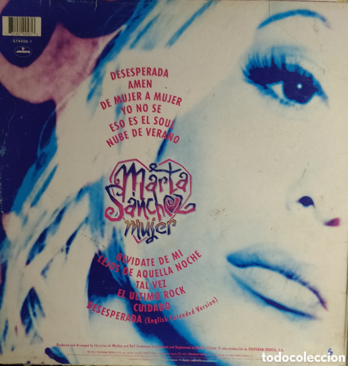 Discos de vinilo: Marta S&aacute;nchez &ndash; Mujer ..1993 original Spain LP disco de vinilo - Foto 2