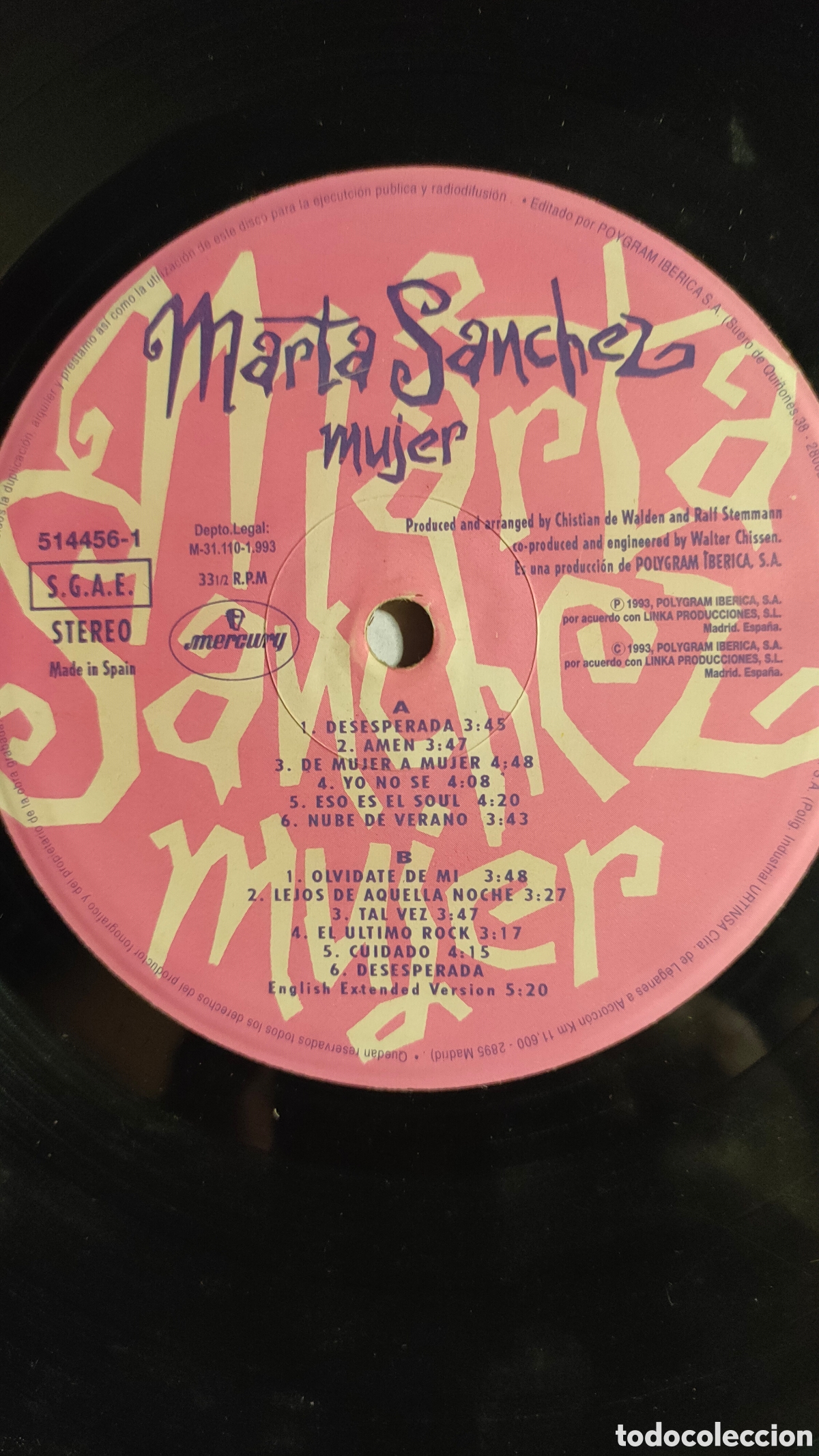 Discos de vinilo: Marta S&aacute;nchez &ndash; Mujer ..1993 original Spain LP disco de vinilo - Foto 4
