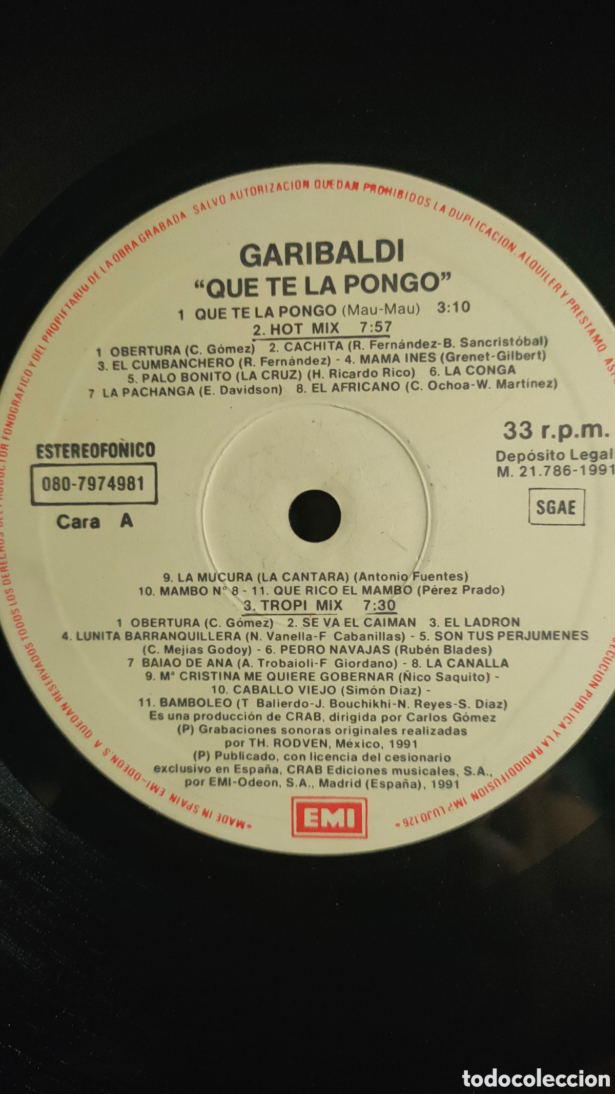 Discos de vinilo: Garibaldi &ndash; Que Te La Pongo ..1991 original Spain.. LP disco de vinilo - Foto 3