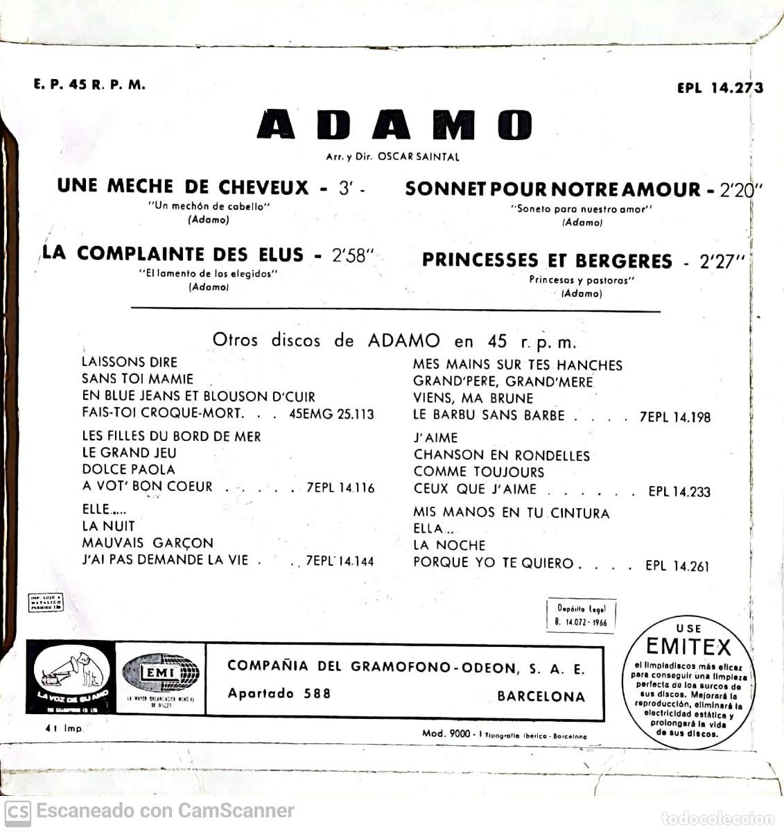 Discos de vinilo: Adamo &lrm;&ndash; Une Meche De Cheveux - Foto 2