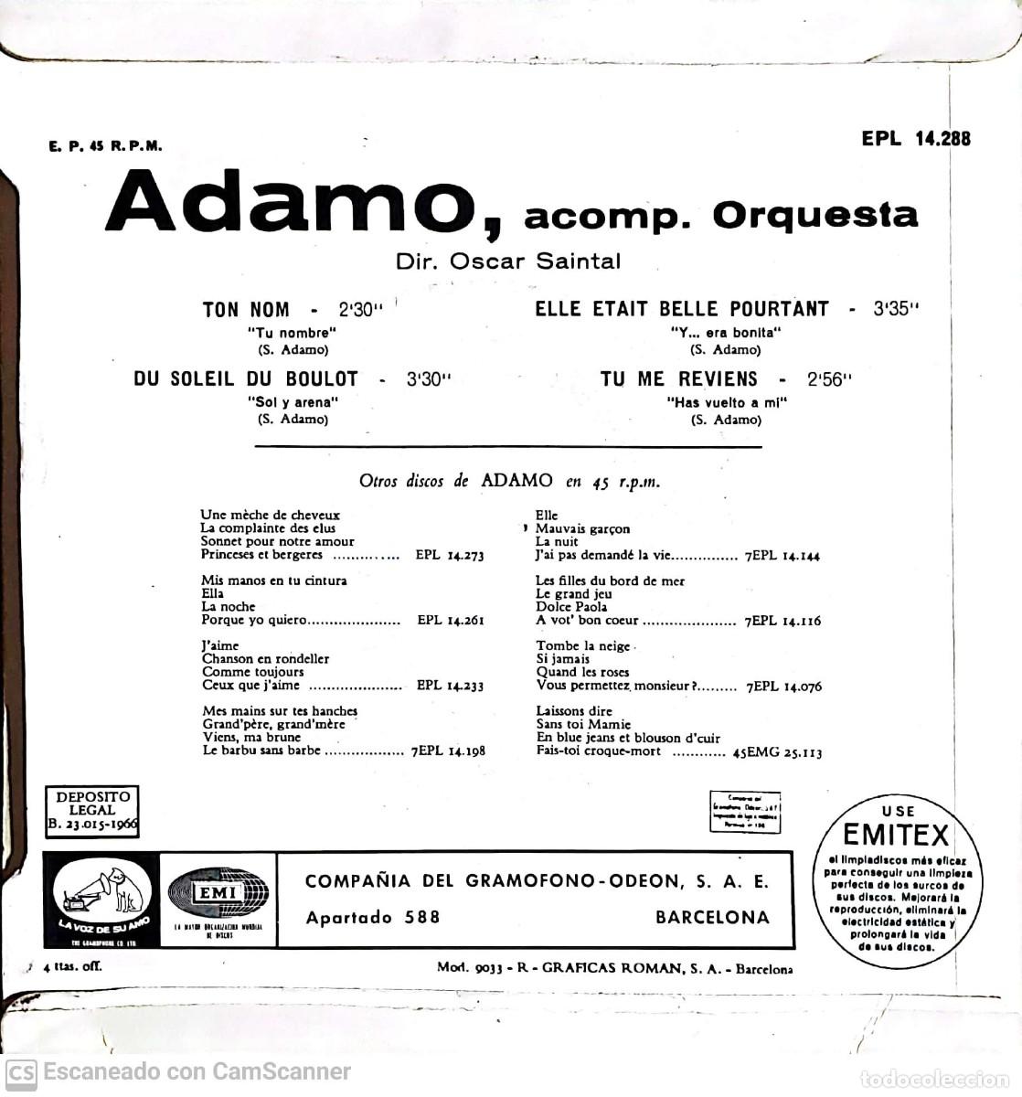 Discos de vinilo: Adamo &lrm;&ndash; Ton Nom ( extended play ) - Foto 2