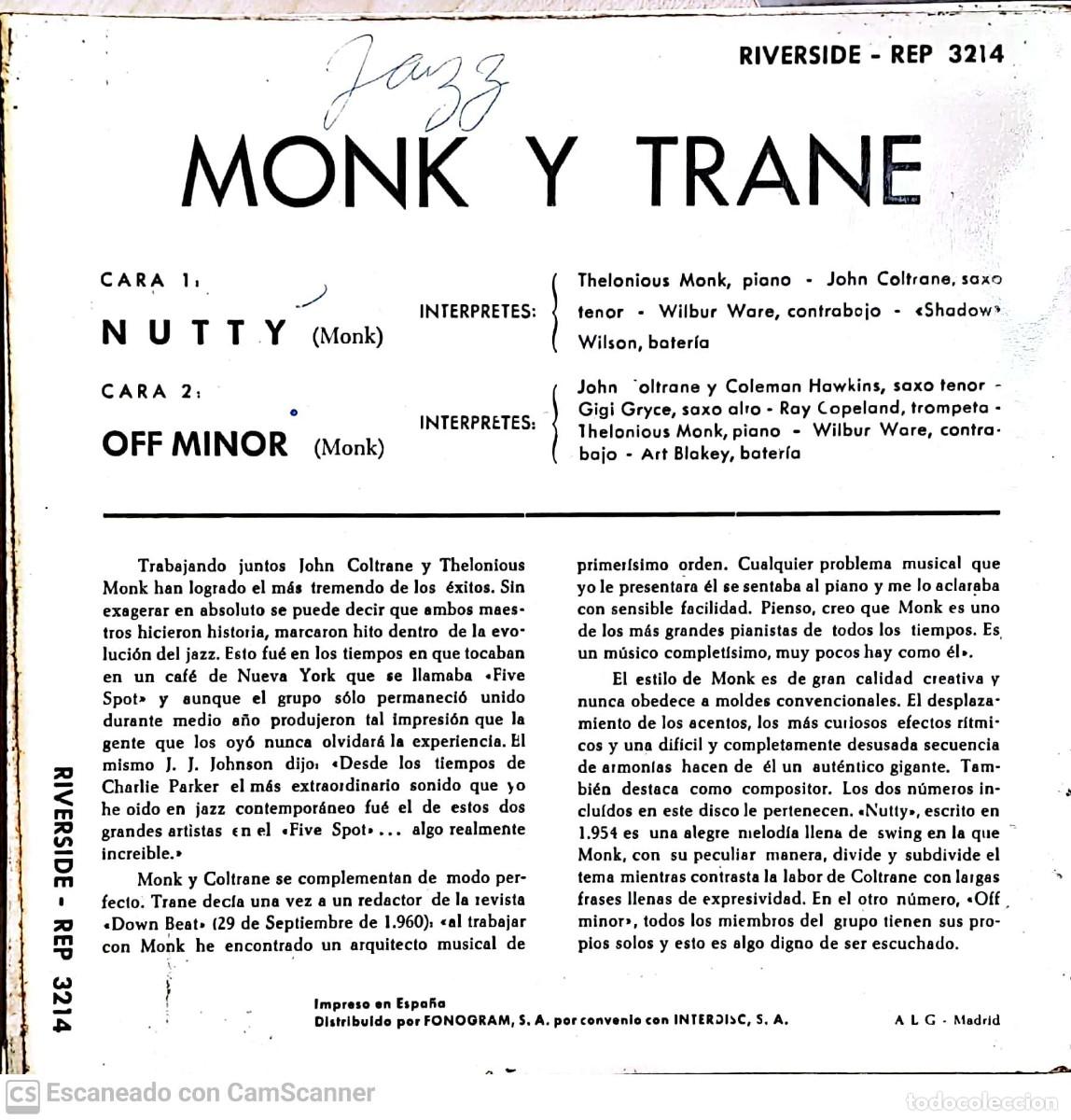 Discos de vinilo: Thelonious Monk With John Coltrane &lrm;&ndash; Monk Y Trane - Foto 2