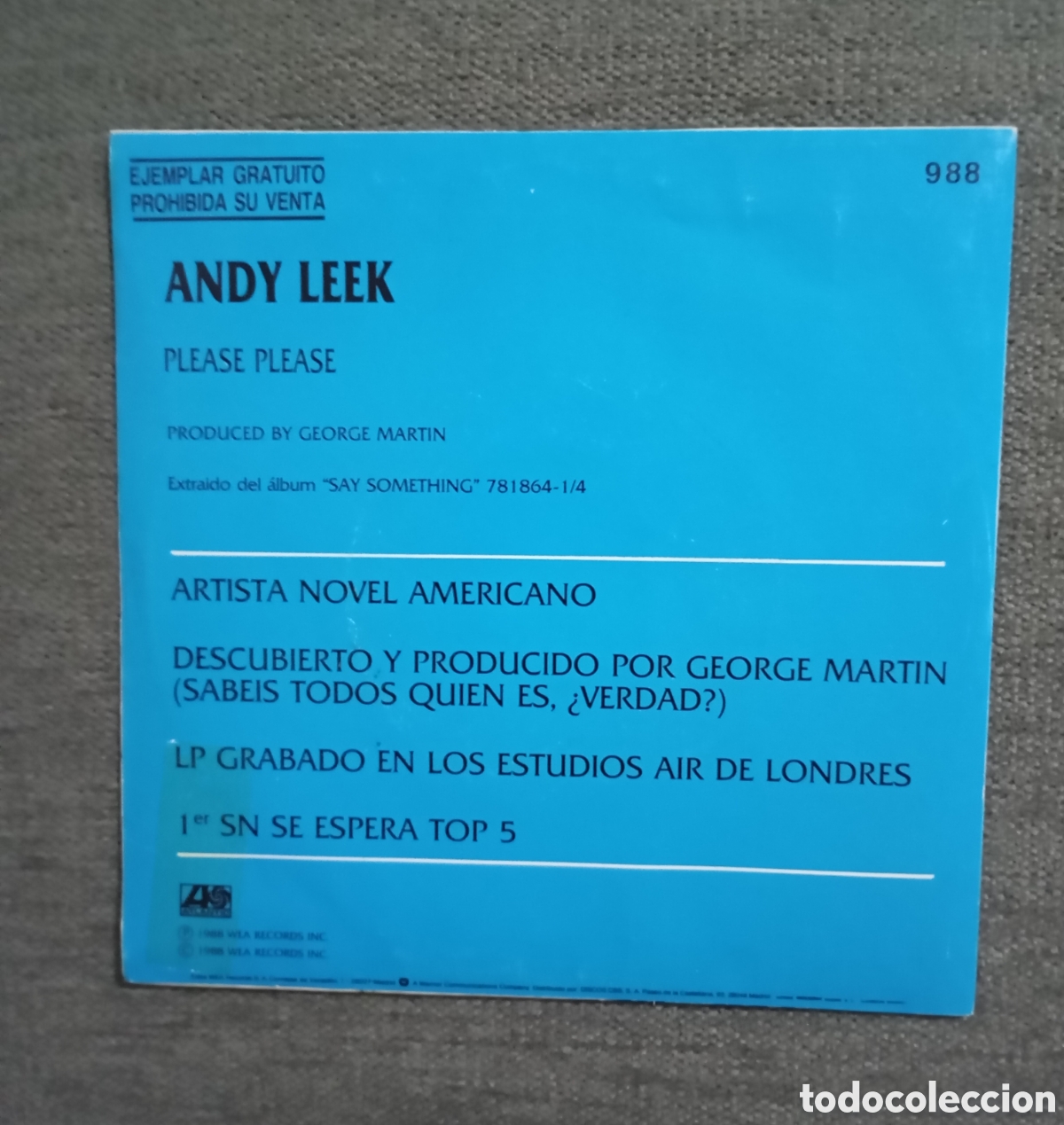 Discos de vinilo: Andy Leek. Please, Please/ Please, Please. Single 7&rdquo; PROMO, a&ntilde;o 1988. - Foto 2