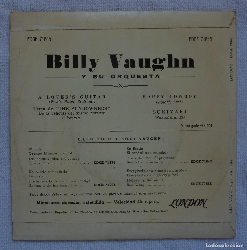 Discos de vinilo: BILLY VAUGHN // A LOVERS GUITAR+3 // 1963 // EP - Foto 2