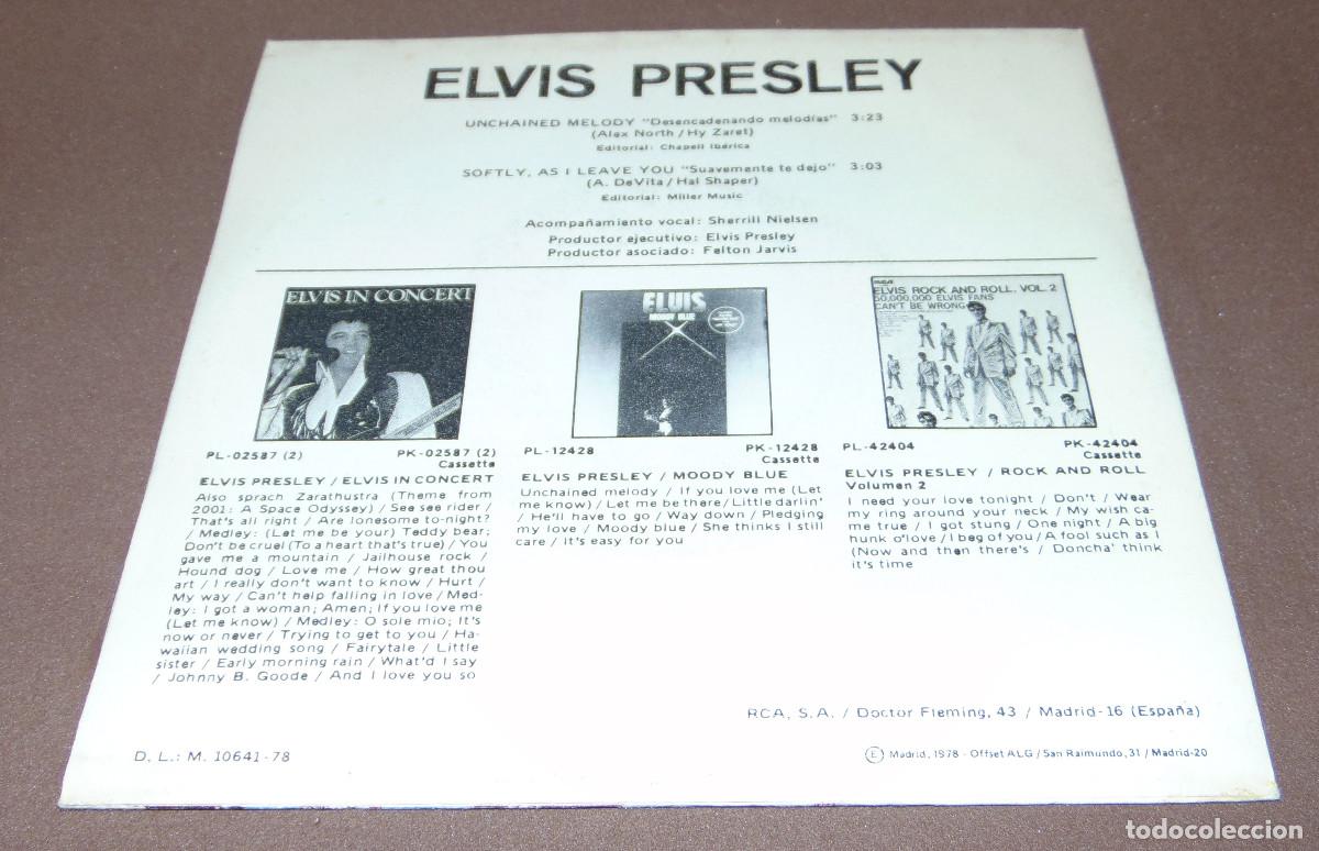 Discos de vinilo: Elvis Presley &lrm;&ndash; Unchained Melody - SINGLE 1978 - COMO NUEVO - Foto 2