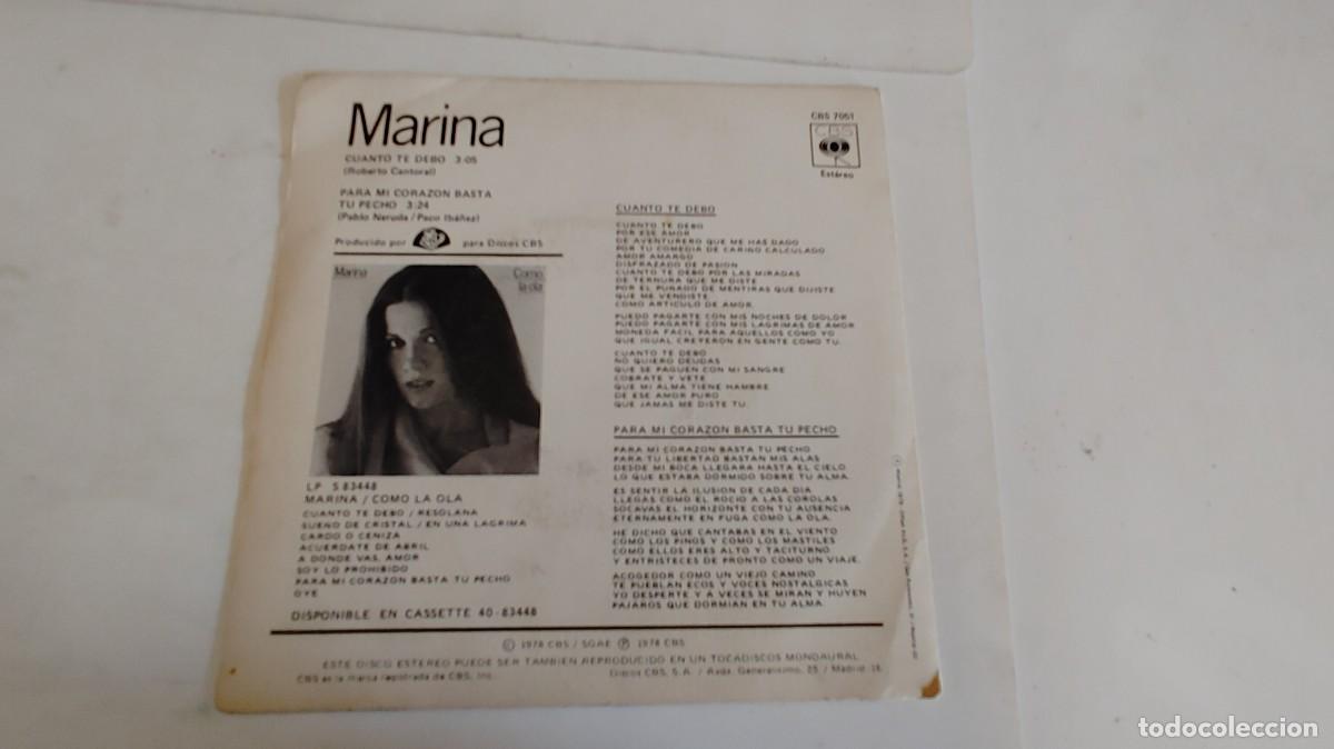 Discos de vinilo: MARINA-SINGLE CUANTO TE DEBO - Foto 2
