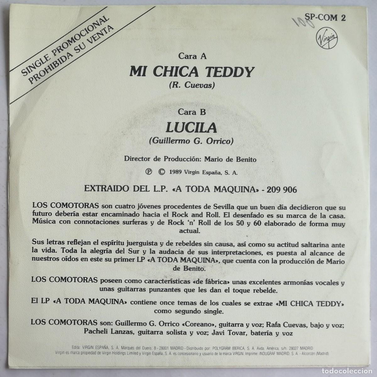 Discos de vinilo: Loscomotoras, Mi Chica Teddy Lucila, Virgin SP-COM 2 - Foto 2