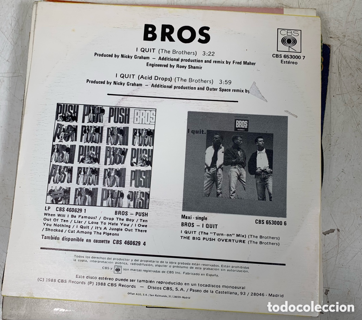 Discos de vinilo: 01_ Single Bros I Quit - Foto 2