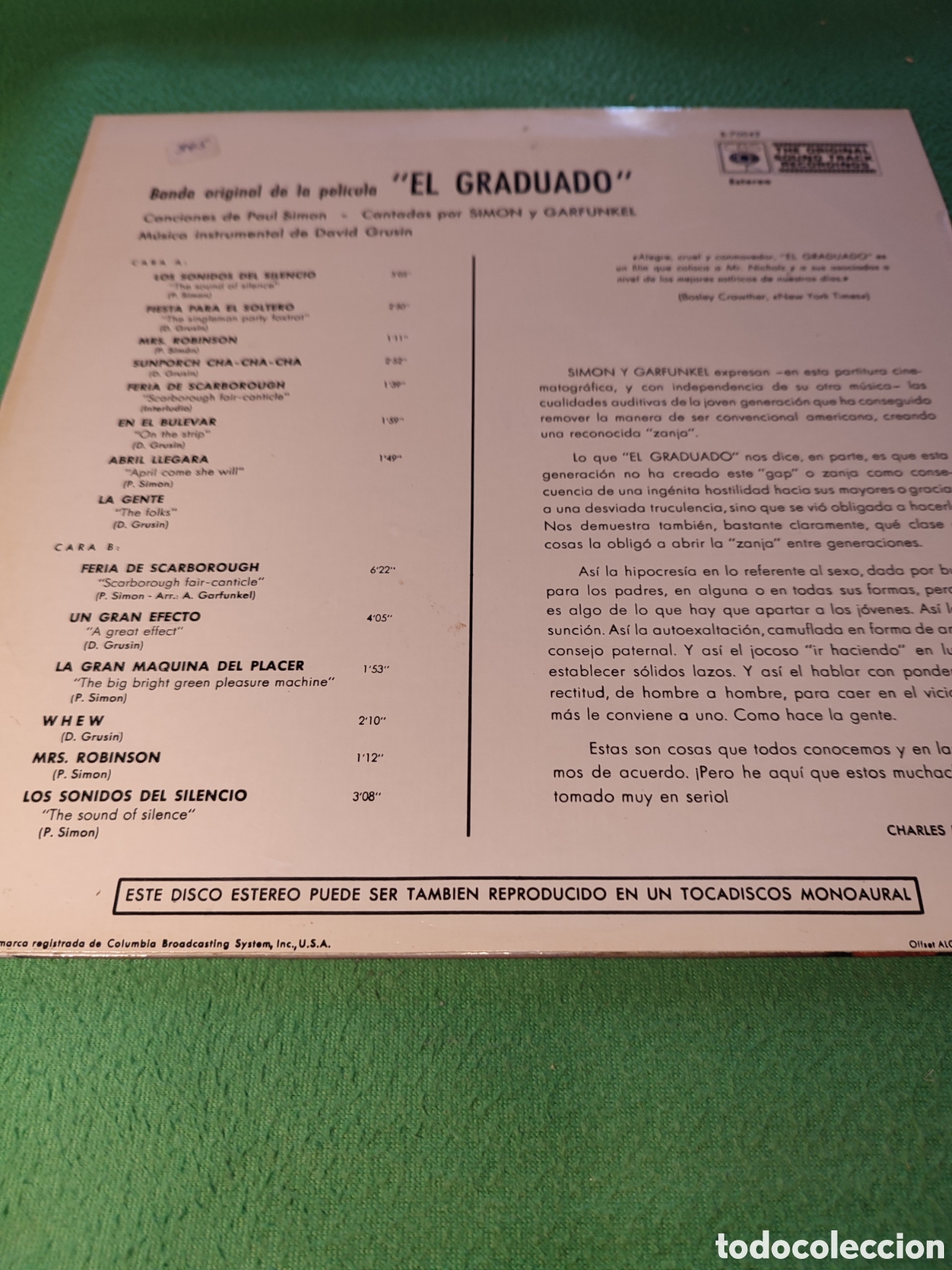 Discos de vinilo: Simon & Garfunkel - BSO El graduado - Foto 2