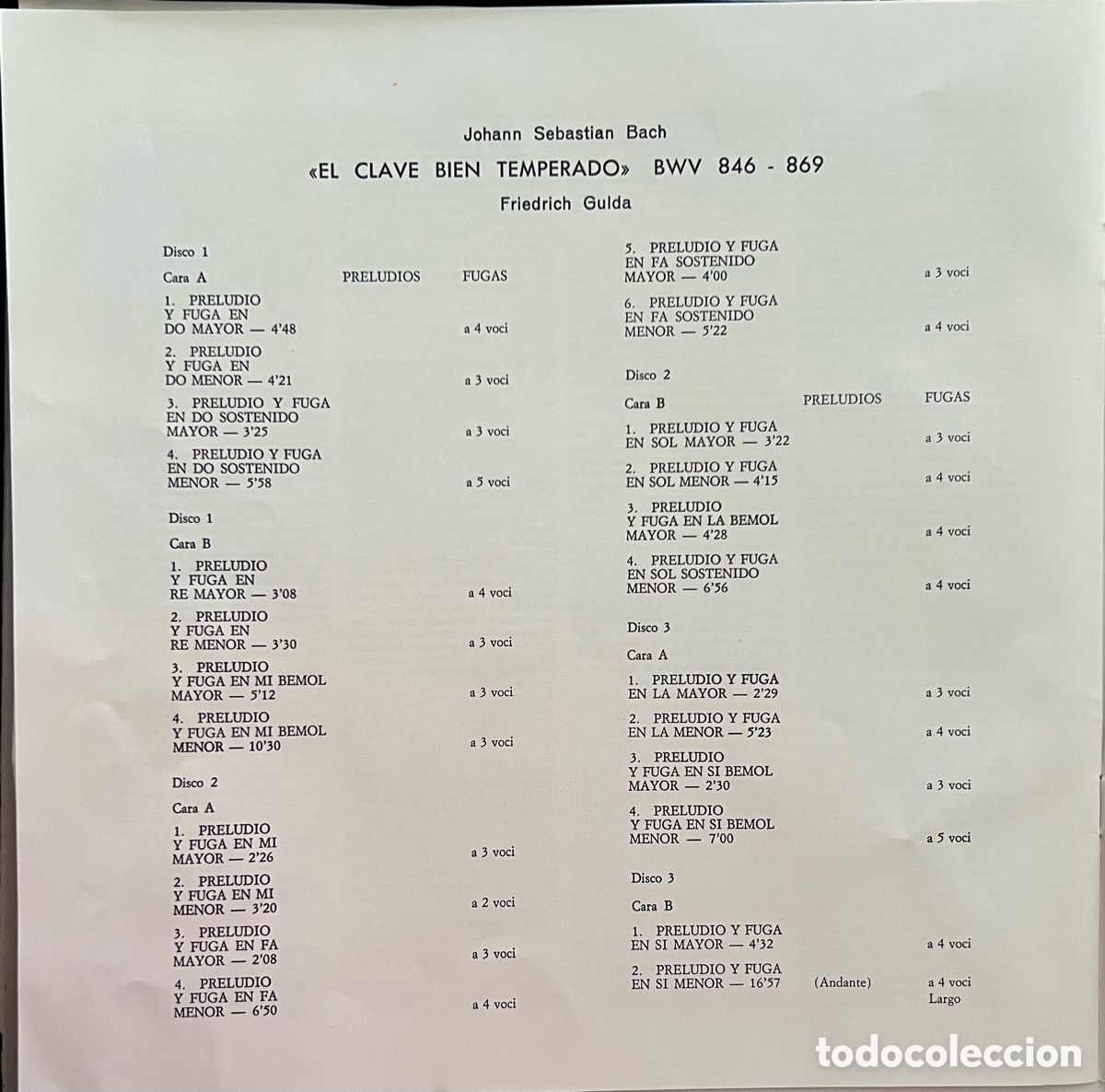 Discos de vinilo: Friedich Gulda, J.S. Bach, El clave bien temperado - Foto 3