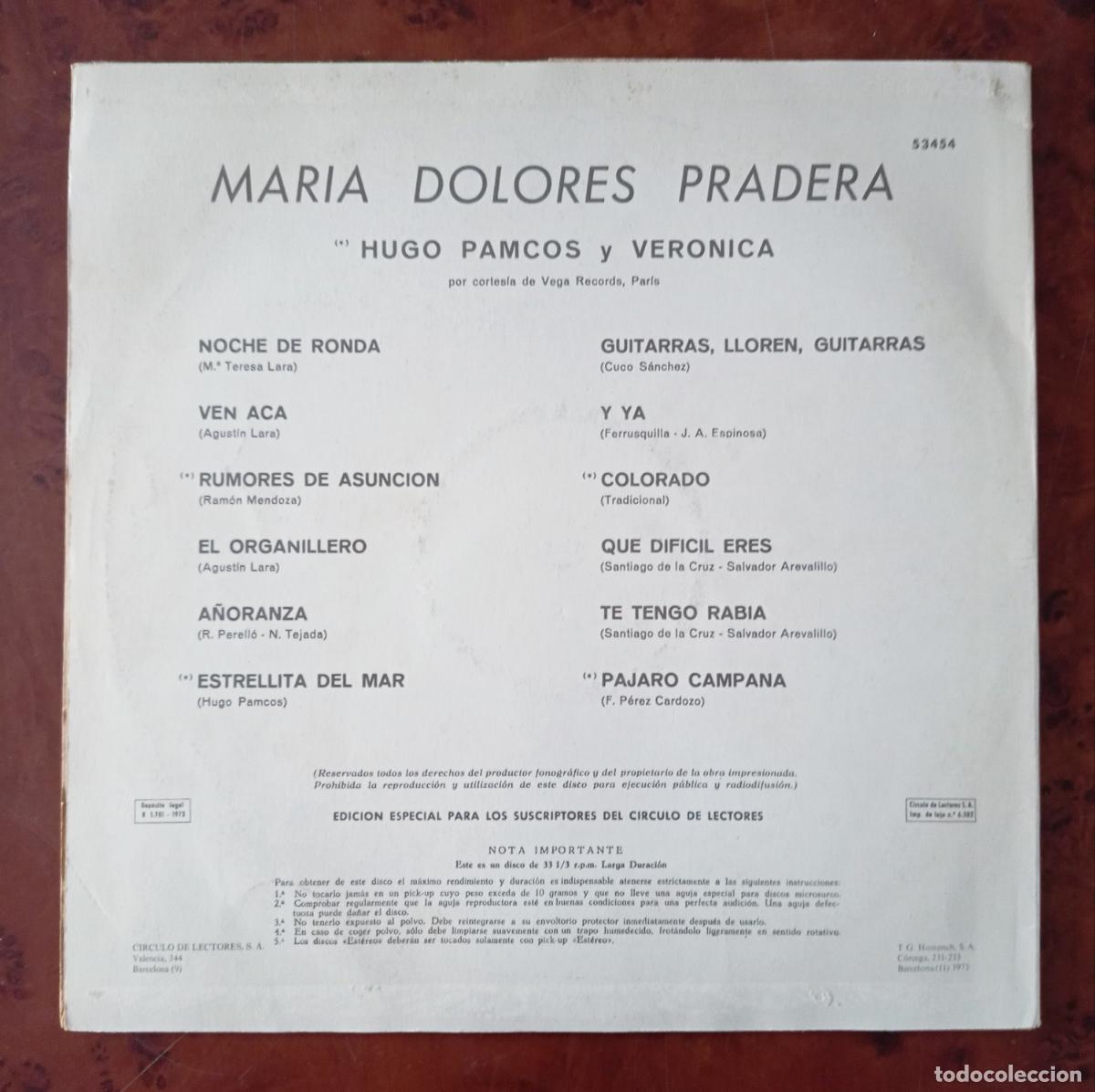 Discos de vinilo: DISCO LP MAR&Iacute;A DOLORES PRADERA. EDICI&Oacute;N CIRCULO DE LECTORES - Foto 2