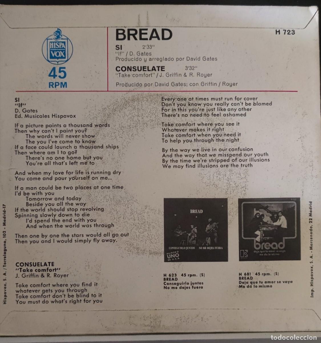 Discos de vinilo: BREAD, SINGLE 2 CANCIONES - Foto 2