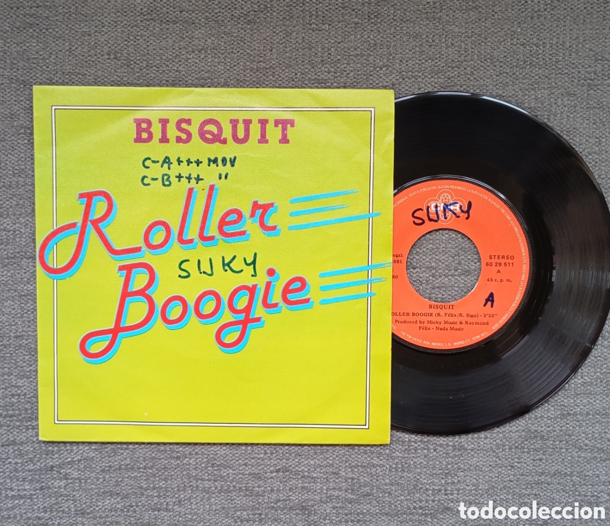 Discos de vinilo: Bisquit. Roller Boogie/ Roller Boogie. Single 7&rdquo;, a&ntilde;o 1980. - Foto 1