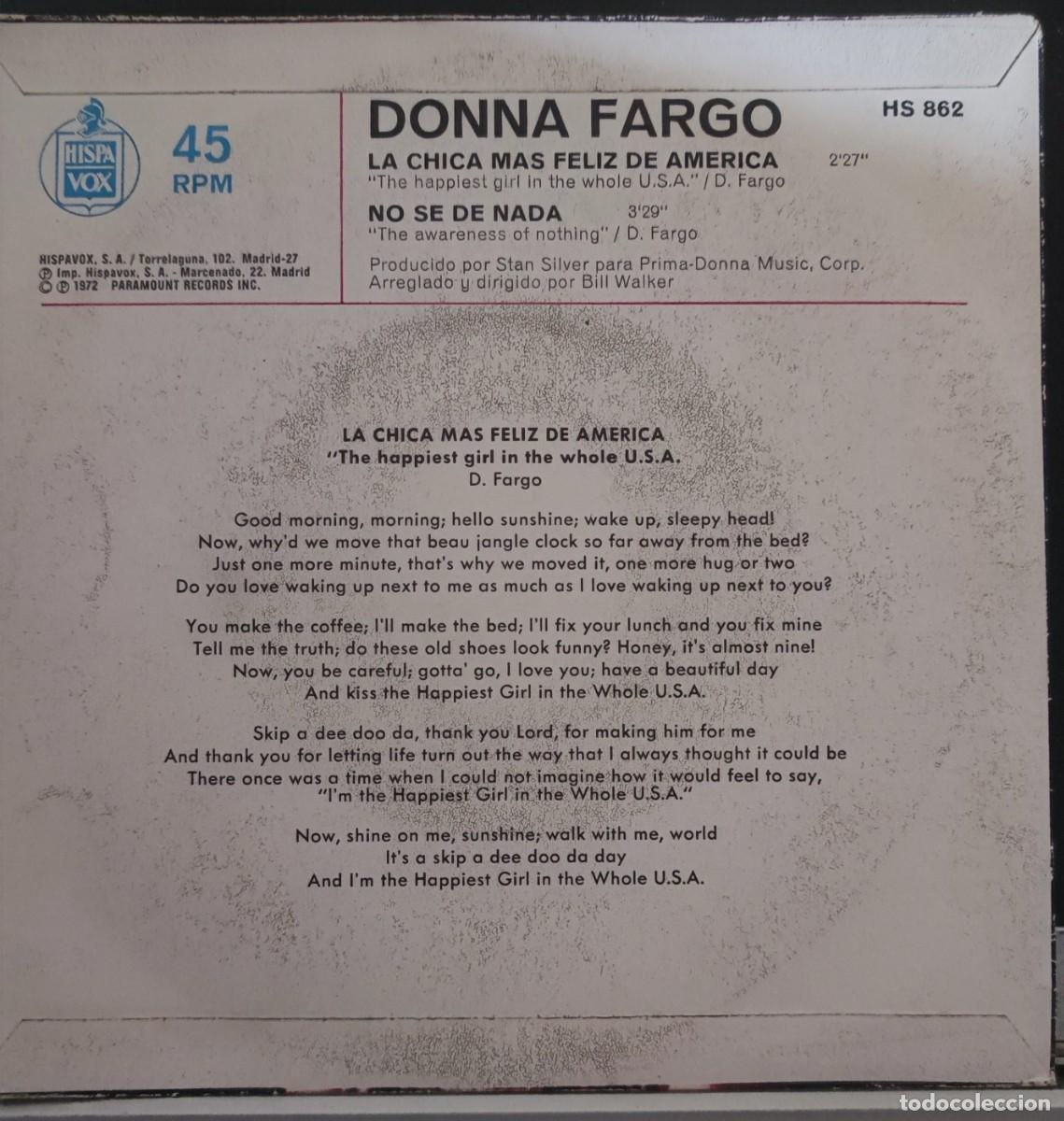 Discos de vinilo: DONNA FARGO - SINGLE - Foto 2