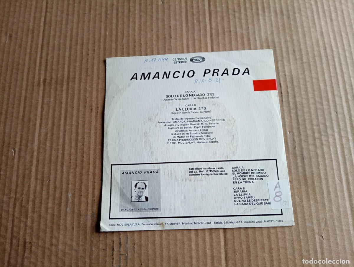 Discos de vinilo: AMANCIO PRADA - SOLO DE LO NEGADO SINGLE 1983 - Foto 3
