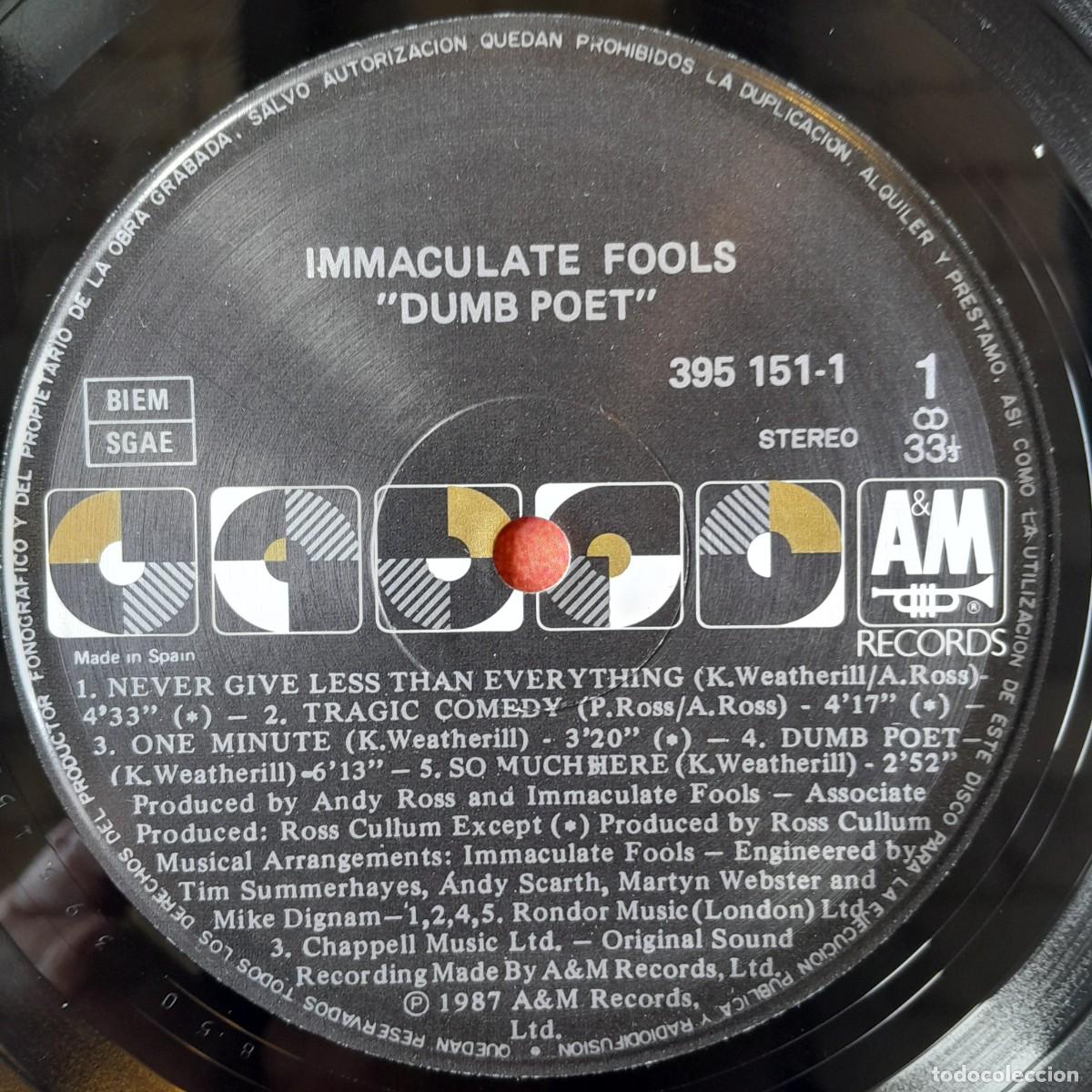 Discos de vinilo: IMMACULATE FOOLS : DUMB POET [A&M - ESP 1987] LP - Foto 4