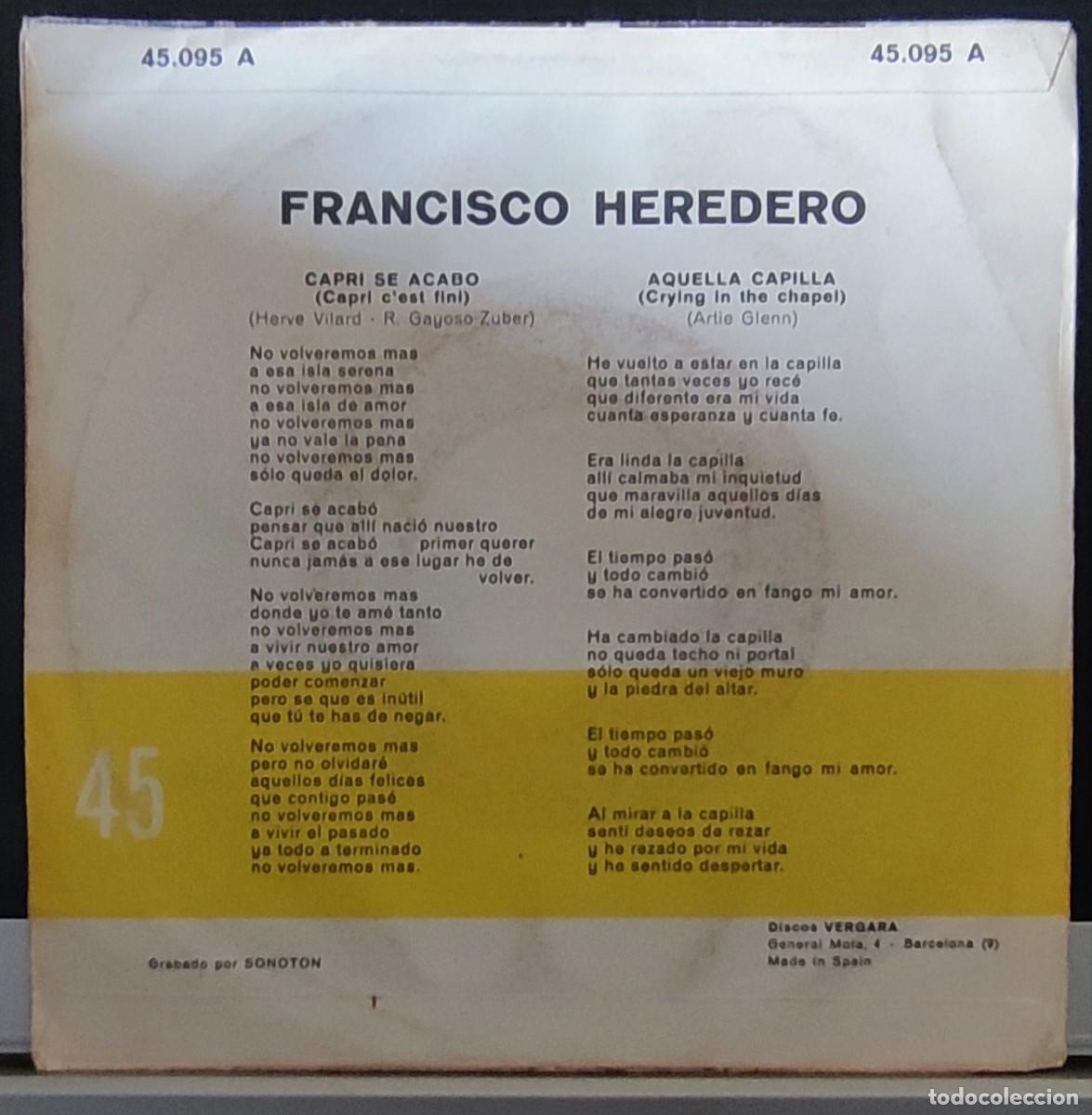 Discos de vinilo: FRANCISCO HEREDERO - SINGLE - Foto 2