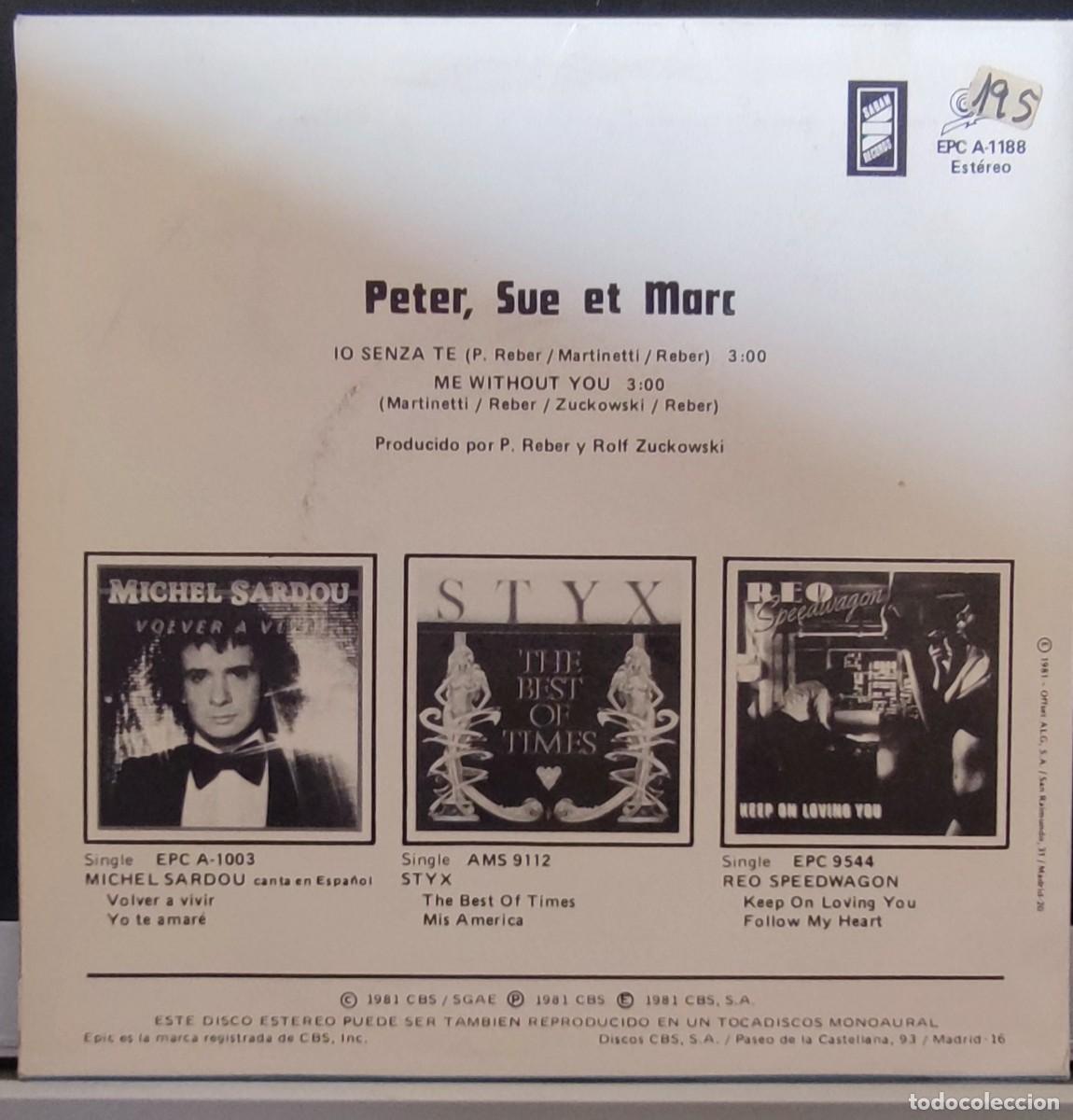 Discos de vinilo: PETER, SUE ET MARC - IO SENZA TE - Foto 2
