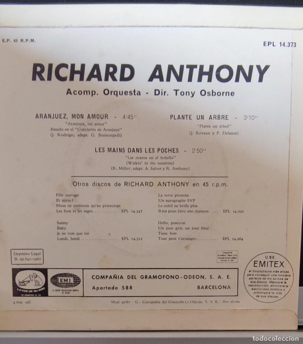 Discos de vinilo: RICHARD ANTHONY - ARANJUEZ MON AMOUR - Foto 2