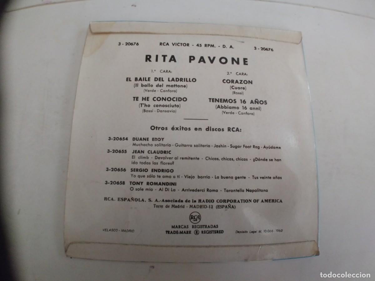 Discos de vinilo: RITA PAVONE-EP EL BAILE DEL LADRILLO +3 - Foto 2