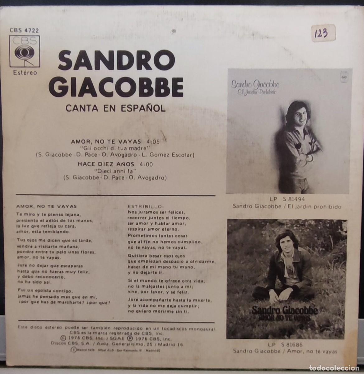 Discos de vinilo: SANDRO GIACOBBE - CANTA EN ESPA&Ntilde;OL - Foto 2