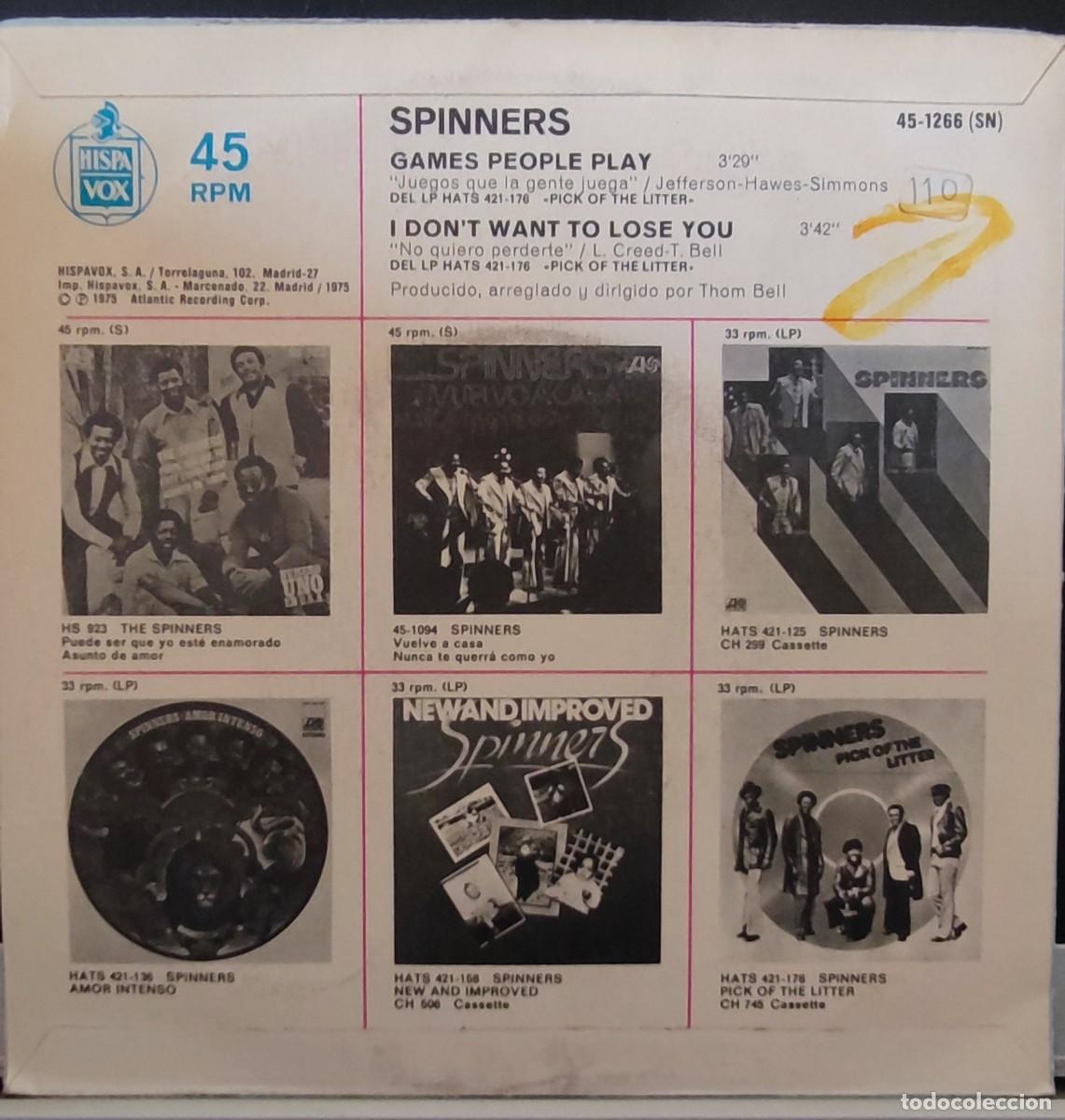 Discos de vinilo: SPINNERS - GAMES PEOPLE PLAY - Foto 2