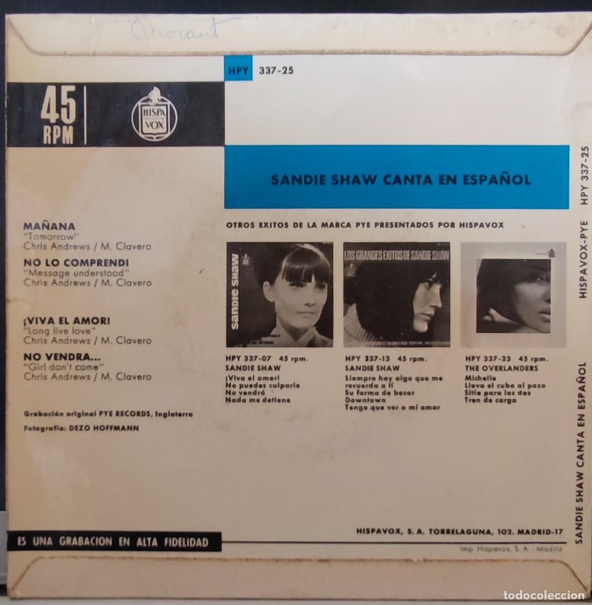Discos de vinilo: SANDIE SHAW - CANTA EN ESPA&Ntilde;OL - Foto 2