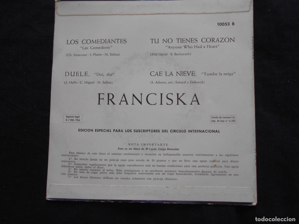 Discos de vinilo: FRANCISKA // LOS COMEDIANTES + 3 // PERGOLA EDICION CIRCULO DE LECTORES - Foto 2