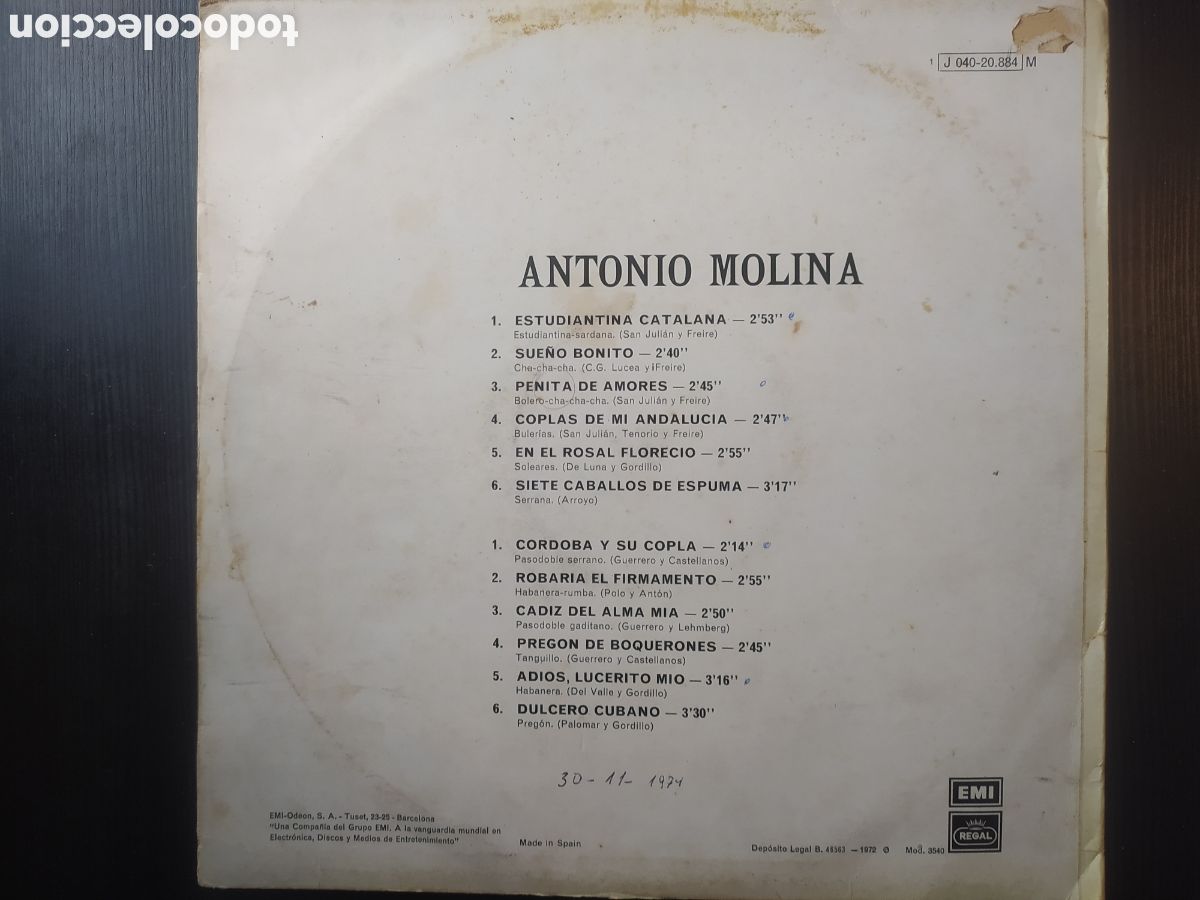 Discos de vinilo: Antonio Molina LP 1972 - Foto 2