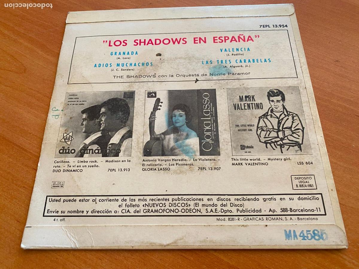 Discos de vinilo: LOS SHADOWS EN ESPA&Ntilde;A (GRANADA + 3) EP (EPI27) - Foto 3