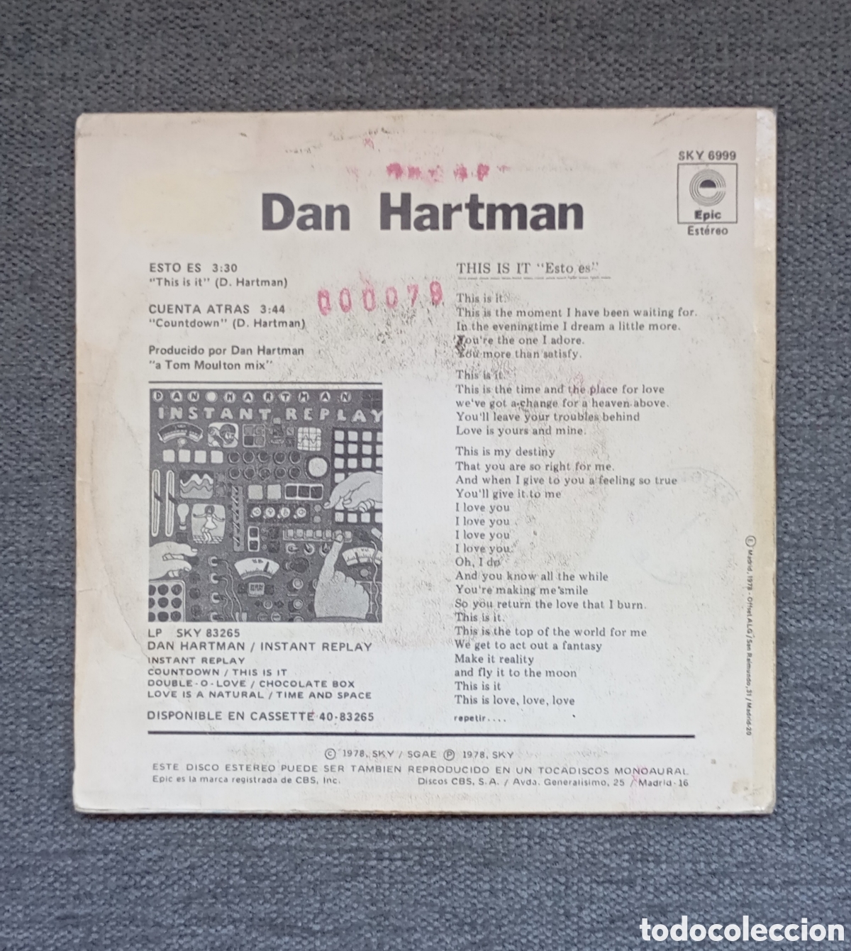 Discos de vinilo: Dan Hartman. This Is It/ Countdow. Single 7&rdquo;, a&ntilde;o 1979. - Foto 2