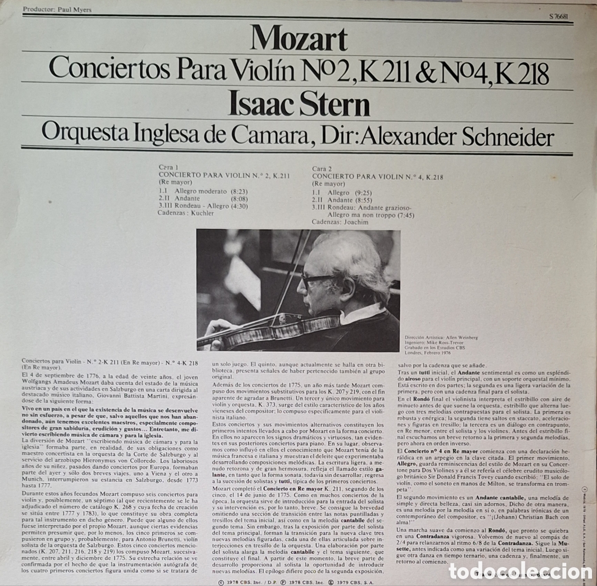 Discos de vinilo: Conciertos para viol&iacute;n. Mozart. Isaac Stern. - Foto 2