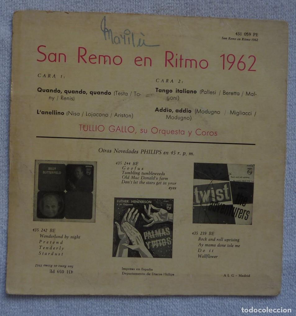Discos de vinilo: TULLIO GALLO // SAN REMO 1962 // EP - Foto 2
