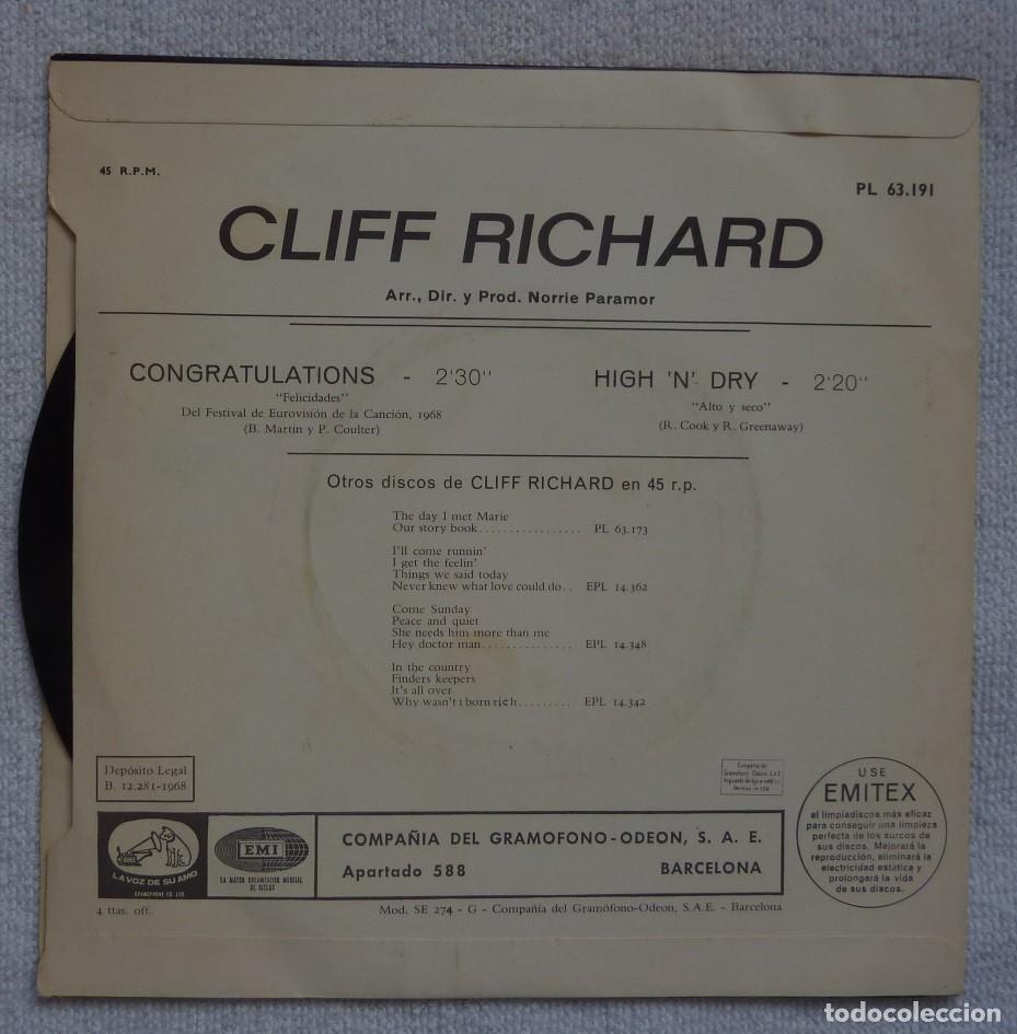 Discos de vinilo: CLIFF RICHARD // CONGRATULATIONS // 1968 // SINGLE - Foto 2