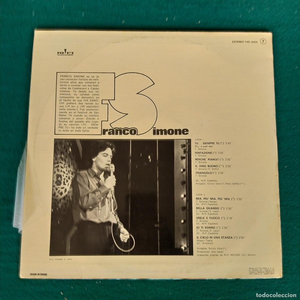 Discos de vinilo: Franco Simone &ndash; Tu...Siempre - Foto 2