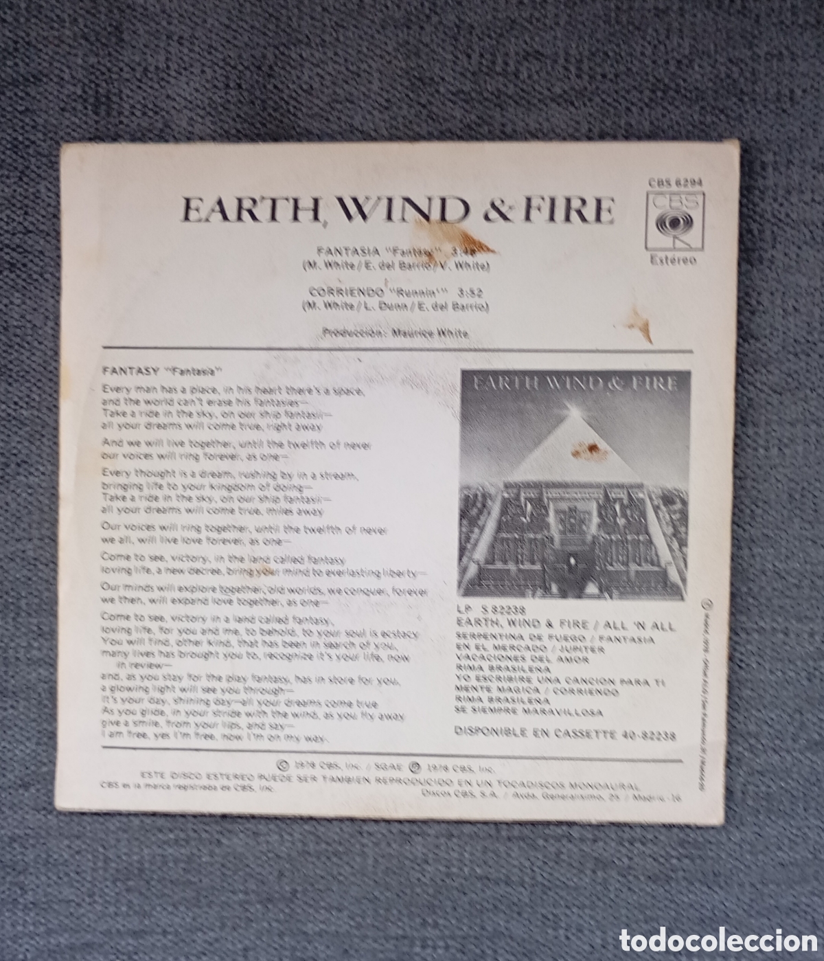 Discos de vinilo: Earth Wind & Fire. Fantasy/ Runnin. Single 7&rdquo;, a&ntilde;o 1978. - Foto 2