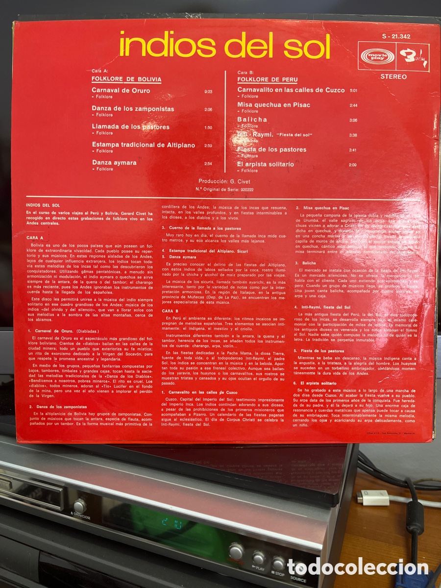 Discos de vinilo: INDIOS DEL SOL. FOLKLORE DE BOLIVIA Y PER&Uacute;. LP - Foto 2