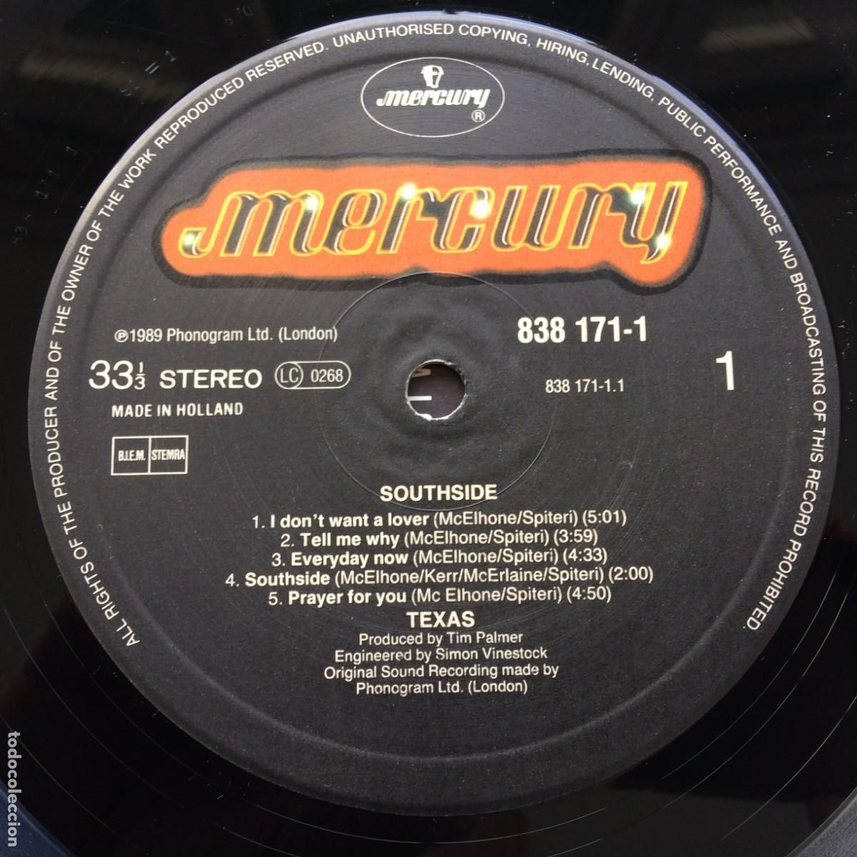 Discos de vinilo: Texas &lrm;&ndash; Southside , Holanda 1989 Mercury - Foto 5
