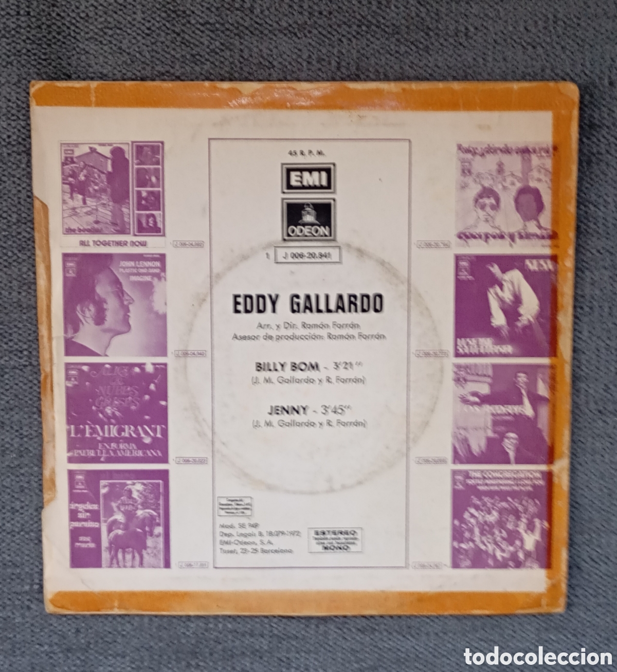 Discos de vinilo: Eddy Gallardo. Billy Bom/ Jenny. Single 7&rdquo;, a&ntilde;o 1972. - Foto 2